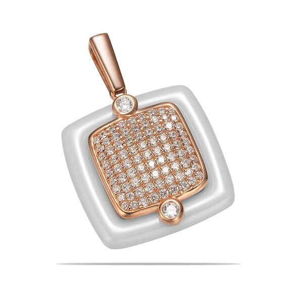 Simulated Diamond Set into 925 & Fine Ceramic Pendant - Picture 2 of 4